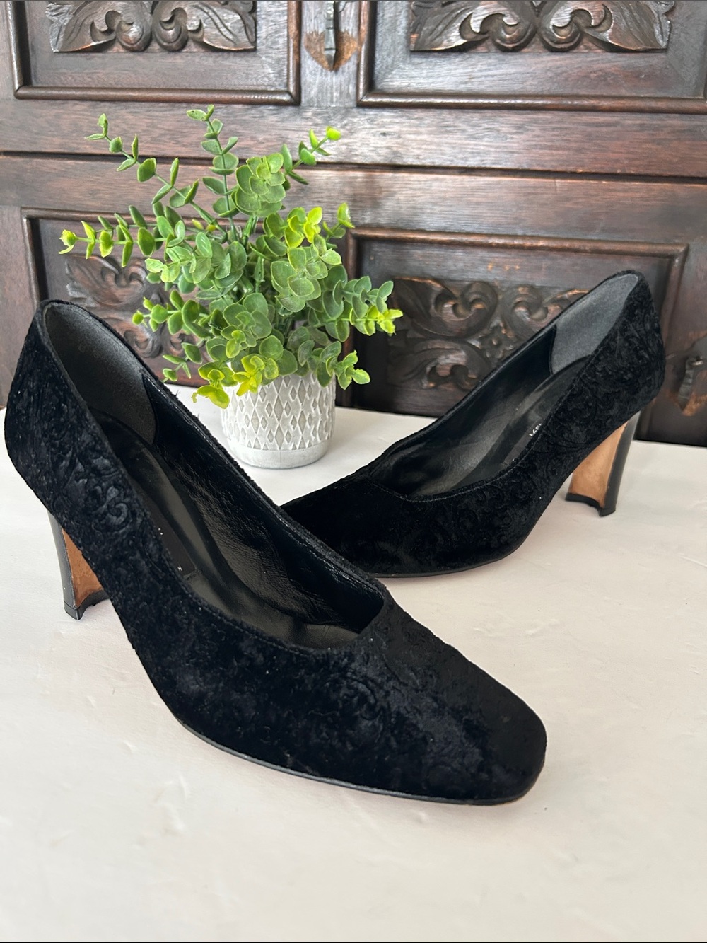 Black Velvet Heeled Pumps